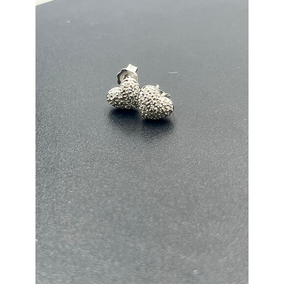 Disney Signed 14K White Gold Micro Pave Diamond Puff Heart Stud Earrings - Picture 11 of 14